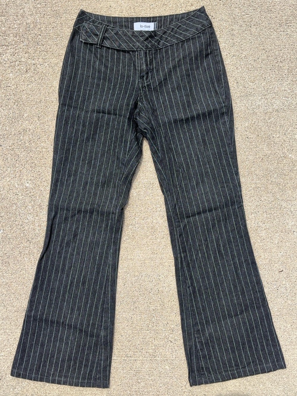 Vintage Y2K Low Rise White Pinstripe Flared Black Denim Pants